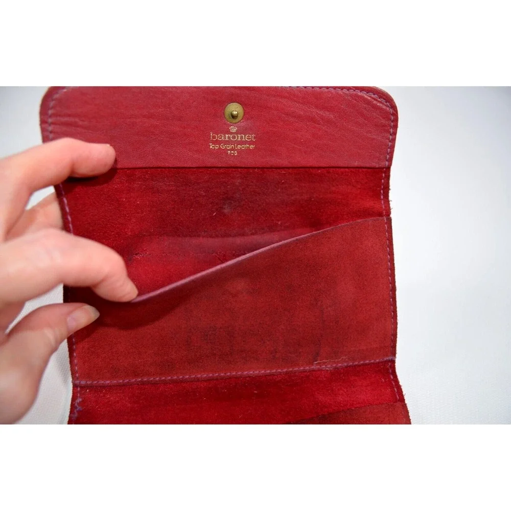 Vintage Womens Baronet Genuine Leather Wallet Red With Checkbook Notes Coin Slot